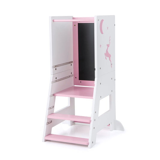 Toddler Kitchen Stool Helper Baby Standing Tower with Chalkboard and Whiteboard, Pink