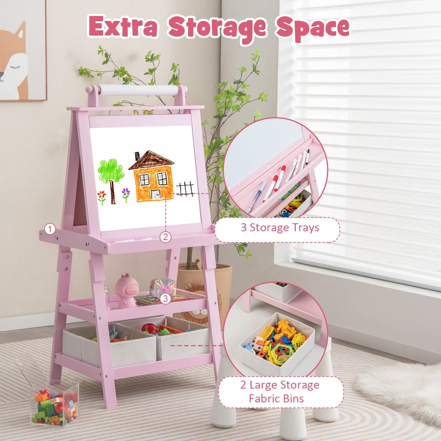 3-In-1 Double-Sided Storage Art Easel, Pink Art Easels at Gallery Canada