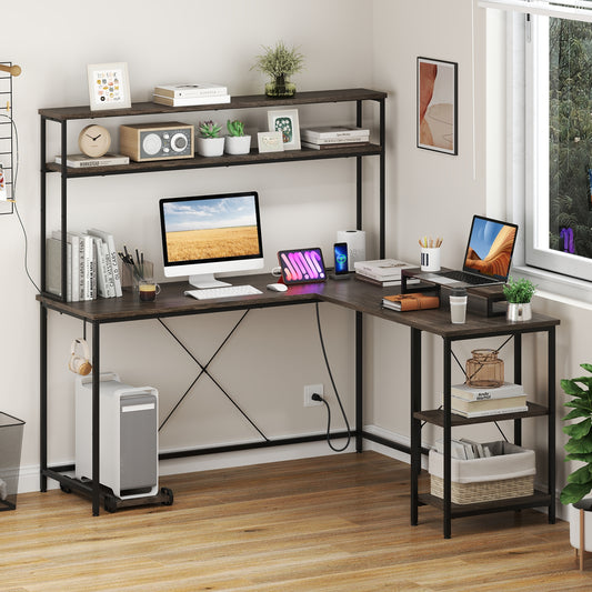 L-Shaped Reversible Gaming Desk, LED Strip, Power Outlets, Gray L-Shaped Desks Gray at Gallery Canada