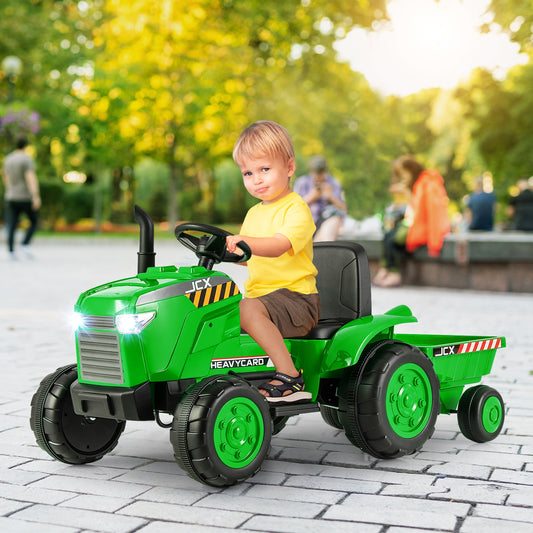 12V Kids Ride On Tractor with Trailer and Remote Control, Green Powered Ride On Toys Green at Gallery Canada