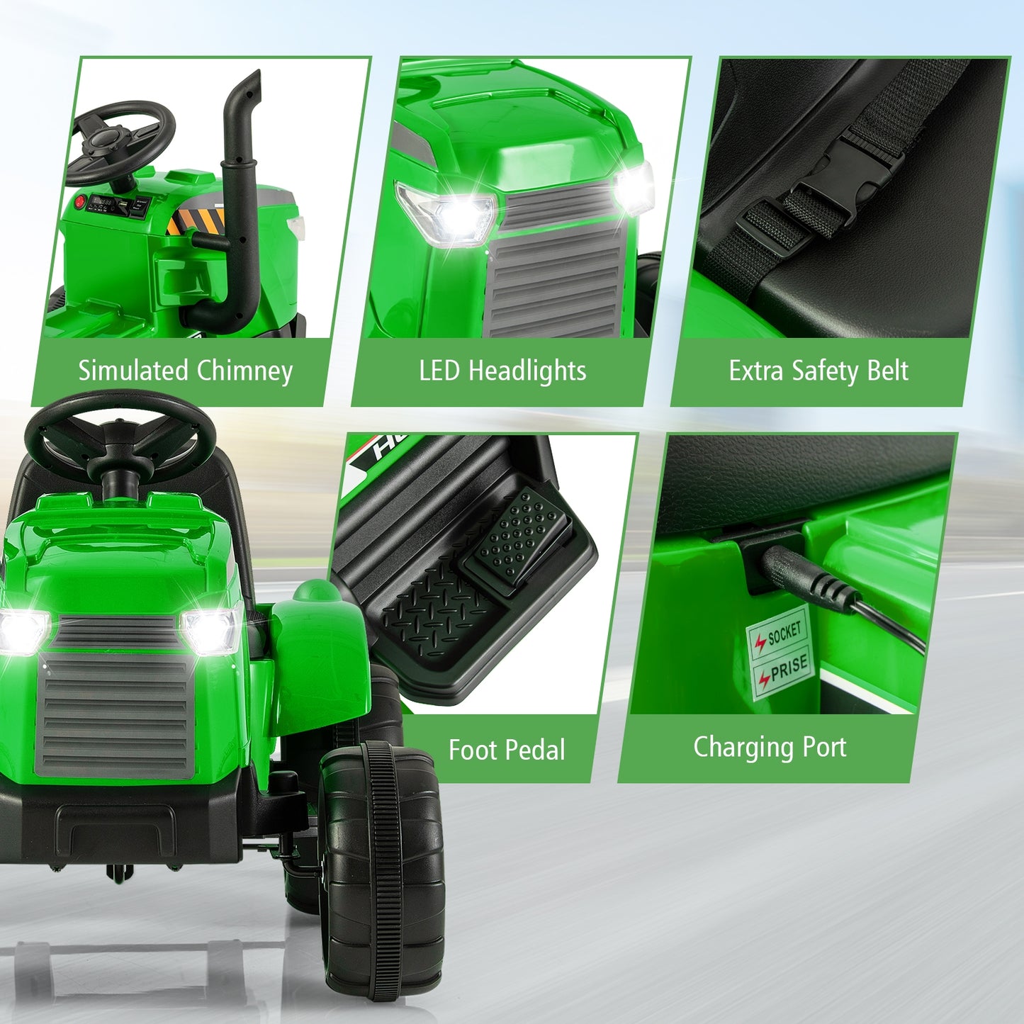 12V Kids Ride On Tractor with Trailer and Remote Control, Green Powered Ride On Toys at Gallery Canada