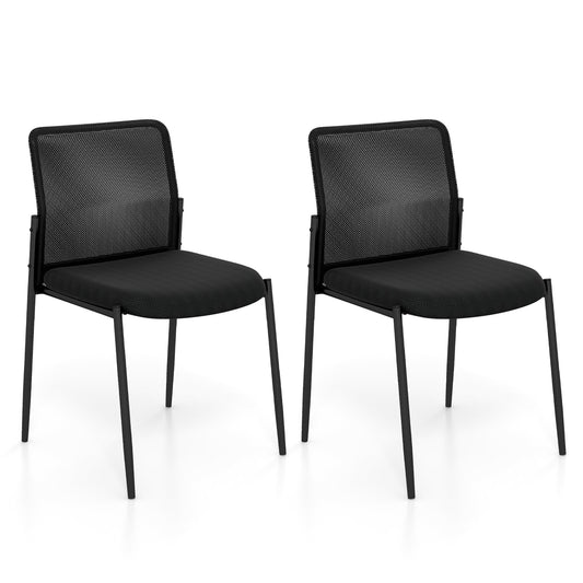 Waiting Room Chair Set of 2 with Ergonomic Mesh Backrest and Padded Seat, Black
