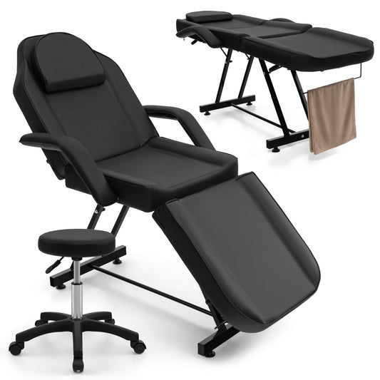 73" Facial Chair Set with Removable Headrest  Detachable Armrests and Towel Rack, Black