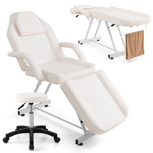 73" Facial Chair Set with Removable Headrest  Detachable Armrests and Towel Rack, White