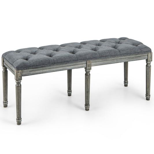 French Vintage Entryway Bench 47" Upholstered Dining Bench, Gray