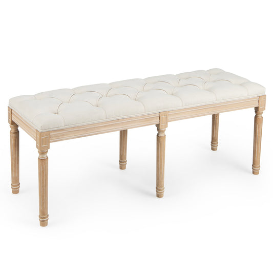 French Vintage Entryway Bench 47" Upholstered Dining Bench, Beige