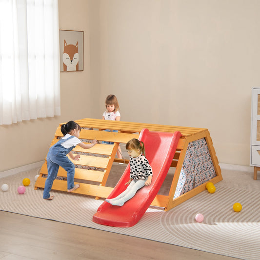 5-In-1 Jungle Gym, Wooden Indoor Playground, Slide, Rock Climbing Wall, Rope Wall Climber, Natural Climbers & Slides Natural at Gallery Canada