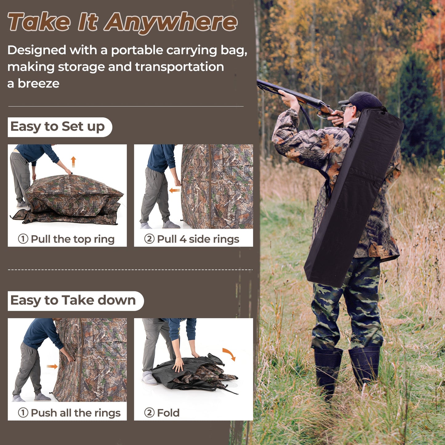 Hunting Blind, 360 Degree See-Through, For 2-3 Person, Camouflage