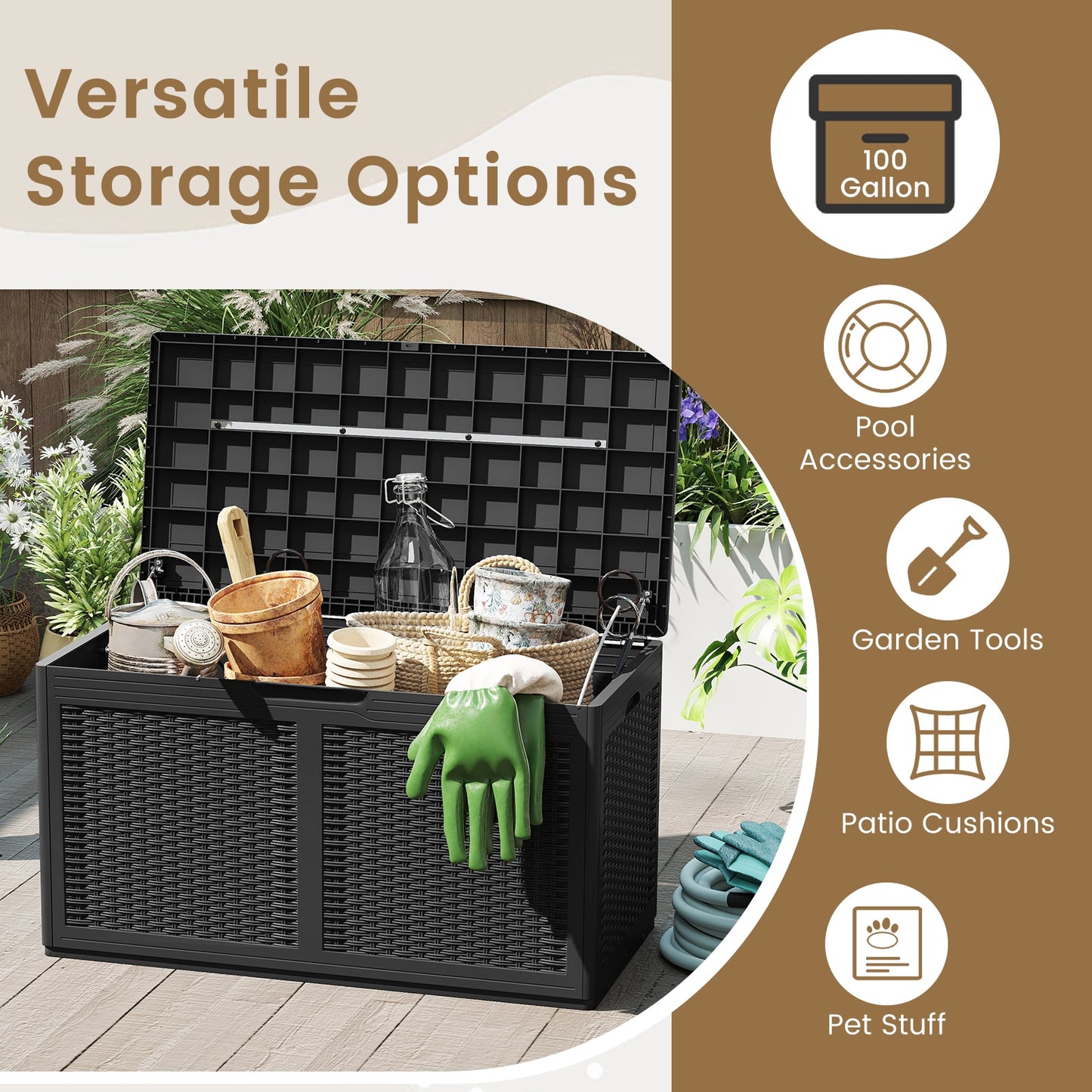 100 Gallon Resin Deck Box, Waterproof Outdoor Storage Bench, Black Sheds & Outdoor Storage at Gallery Canada