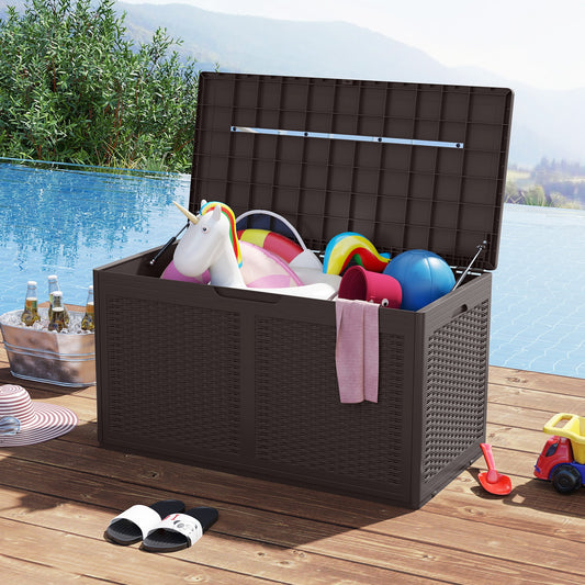 100 Gallon Resin Deck Box, Waterproof Outdoor Storage Bench, Brown Sheds & Outdoor Storage Brown at Gallery Canada