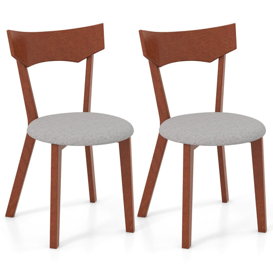 Wooden Dining Chair Set of 2 with Rubber Wood Legs and Padded Seat Cushion, Gray