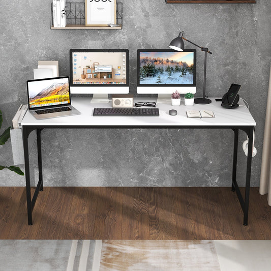 60 Inch Computer Desk With Charging Station, Storage Bag, White Computer Desks White at Gallery Canada