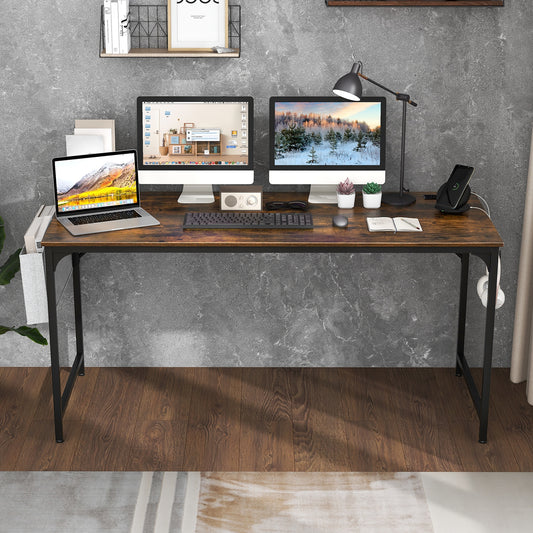 60 Inch Computer Desk With Charging Station, Rustic Brown Computer Desks Rustic Brown at Gallery Canada