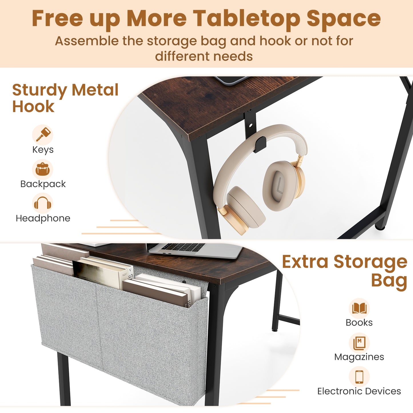 60 Inch Computer Desk With Charging Station, Rustic Brown Computer Desks at Gallery Canada