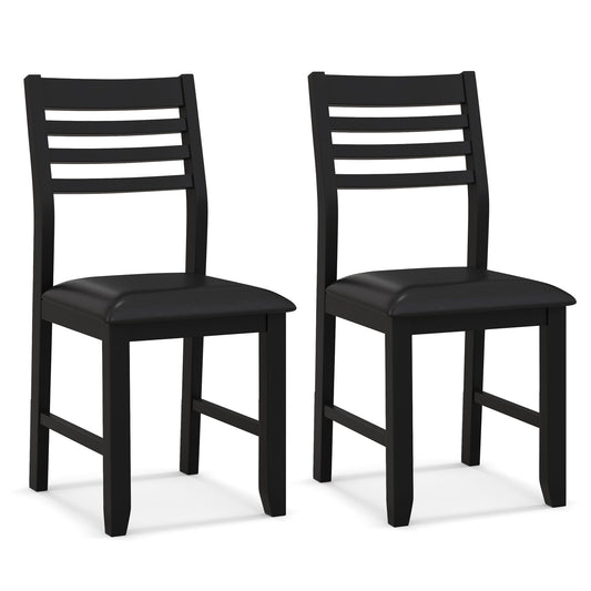 Wooden Dining Chair Set of 2 with Rubber Wood Frame  Padded Cushion and Ladder Back, Black