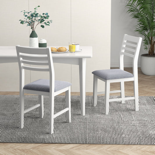 Wooden Dining Chair Set of 2 with Rubber Wood Frame Padded Cushion and Ladder Back, White Dining Chairs White at Gallery Canada