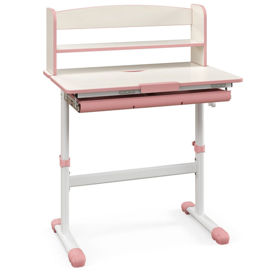 Height Adjustable Kids Study Desk with Tilt Desktop, Pink