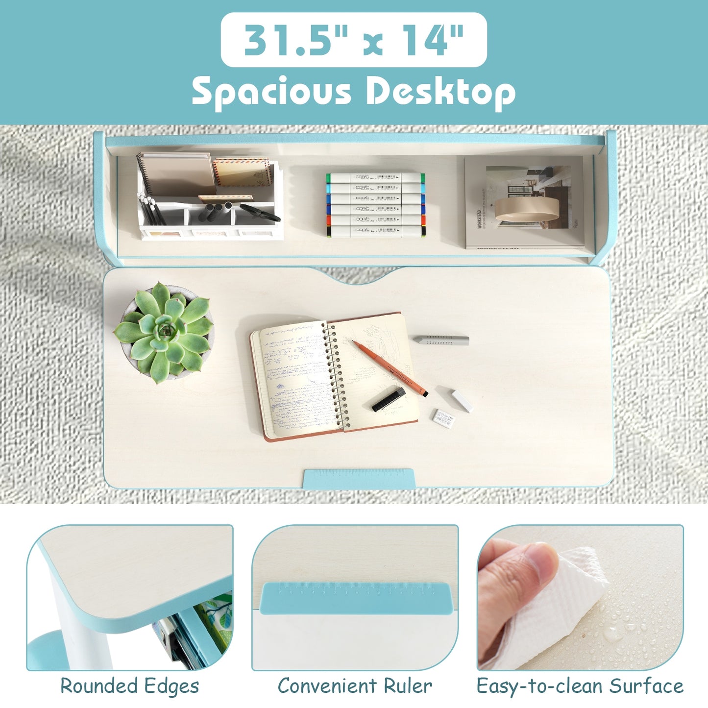 Height Adjustable Kids Study Desk with Tilt Desktop, Blue Kids Table & Chair Sets at Gallery Canada