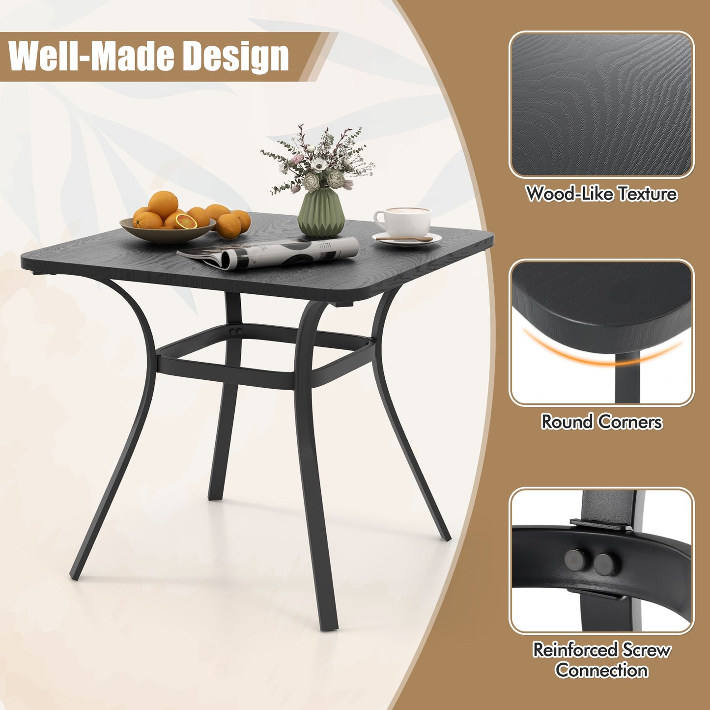 32 Inch Metal Square Patio Dining Table, 4 Curved Legs, Gray Patio Dining Tables at Gallery Canada