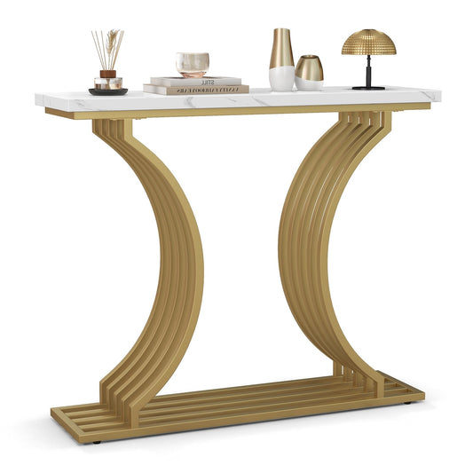 39-Inch Gold Entryway Table Modern Console Table with Faux Marble Tabletop, Golden