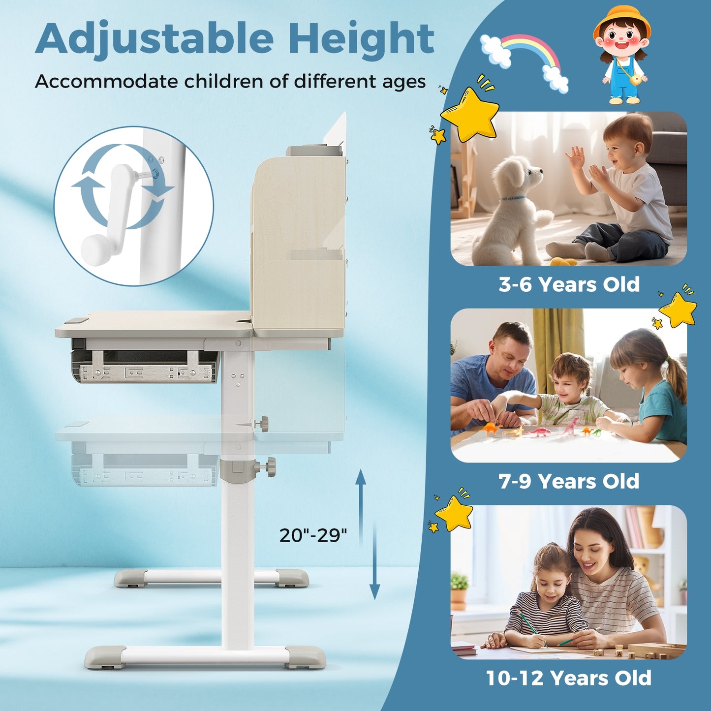 Height Adjustable Kids Study Desk, Tilt Desktop, 3-12 Years, Gray Kids Table & Chair Sets at Gallery Canada