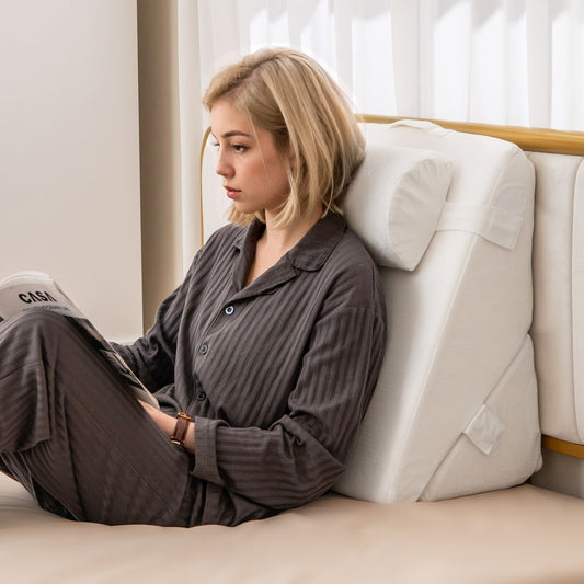 3 Piece Bed Wedge Pillow Set, Air Memory Foam, Off-White Bedding Off White at Gallery Canada
