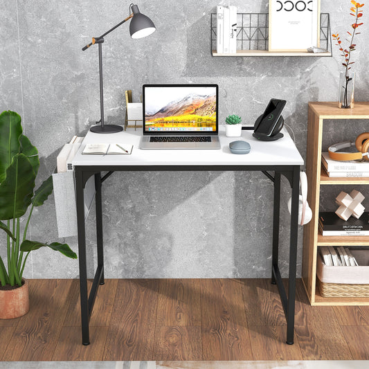 32 Inch Computer Desk, With Charging Station, White Computer Desks White at Gallery Canada