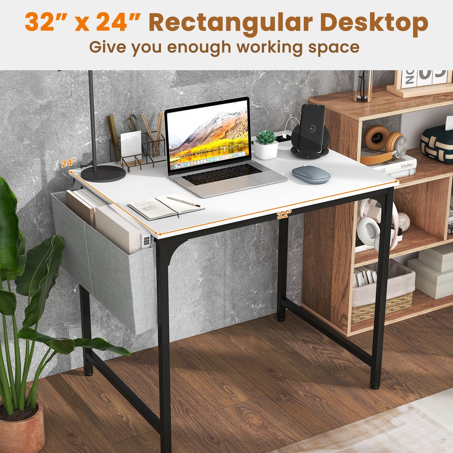 32 Inch Computer Desk, With Charging Station, White Computer Desks at Gallery Canada