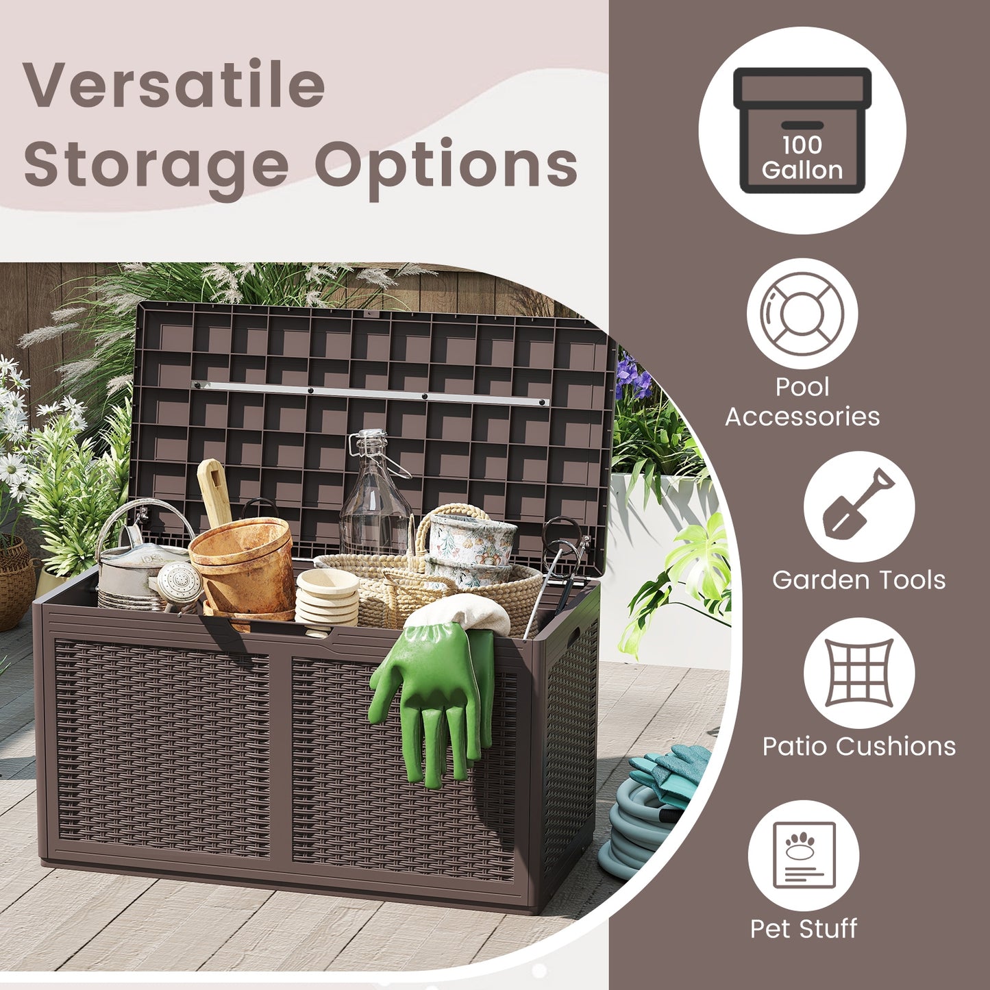 100 Gallon Resin Deck Box, Waterproof Outdoor Storage Bench, Brown Sheds & Outdoor Storage at Gallery Canada