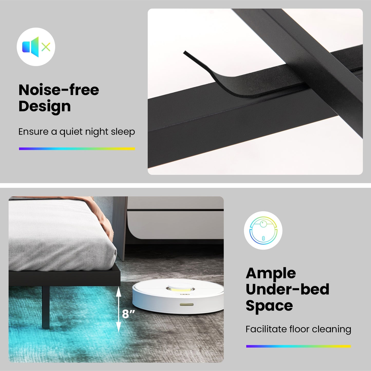 Full Queen Size Floating Bed Frame, LED Headboard, Charging Station, Gray Simple Bed Frame at Gallery Canada
