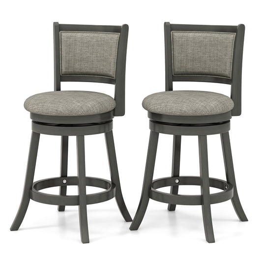 Swivel Bar Stools Set of 2 with Soft-padded Back and Seat-S, Gray
