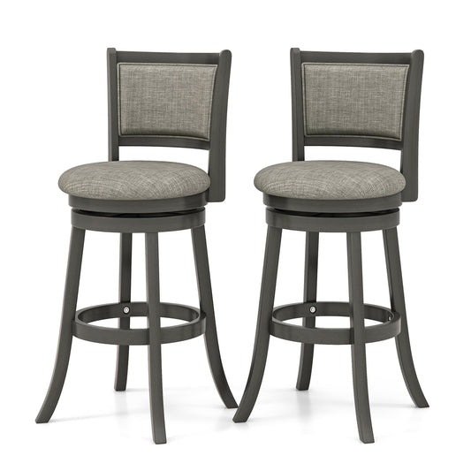 Swivel Bar Stools Set of 2 with Soft-padded Back and Seat-L, Gray