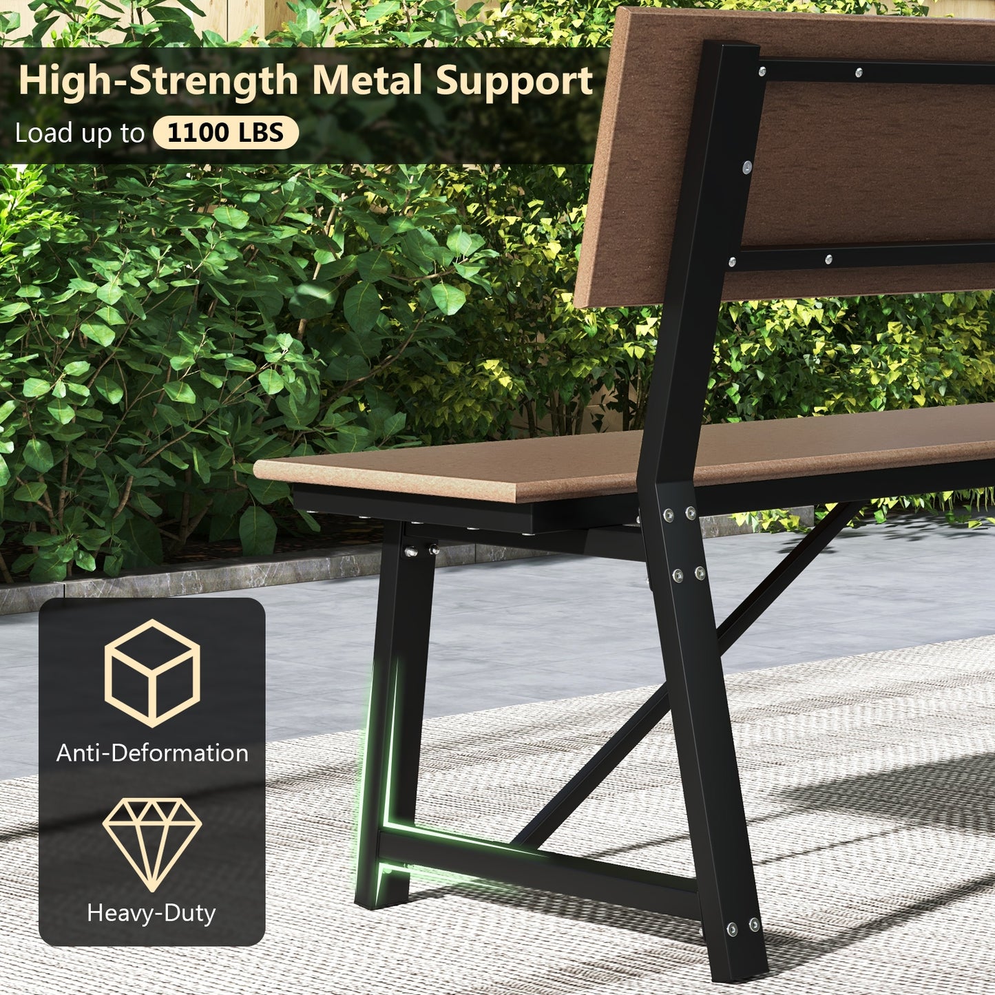 72 Inch Extra Long Bench, All-Weather HDPE Seat, Brown Outdoor Benches at Gallery Canada