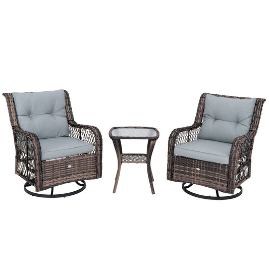 3 Pieces Outdoor Swivel Rocker Set with Small Side Table, Gray