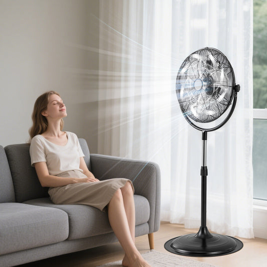 18 Inches High Velocity Pedestal Fan, 3 Speeds, Adjustable Height, Black Fans Black at Gallery Canada