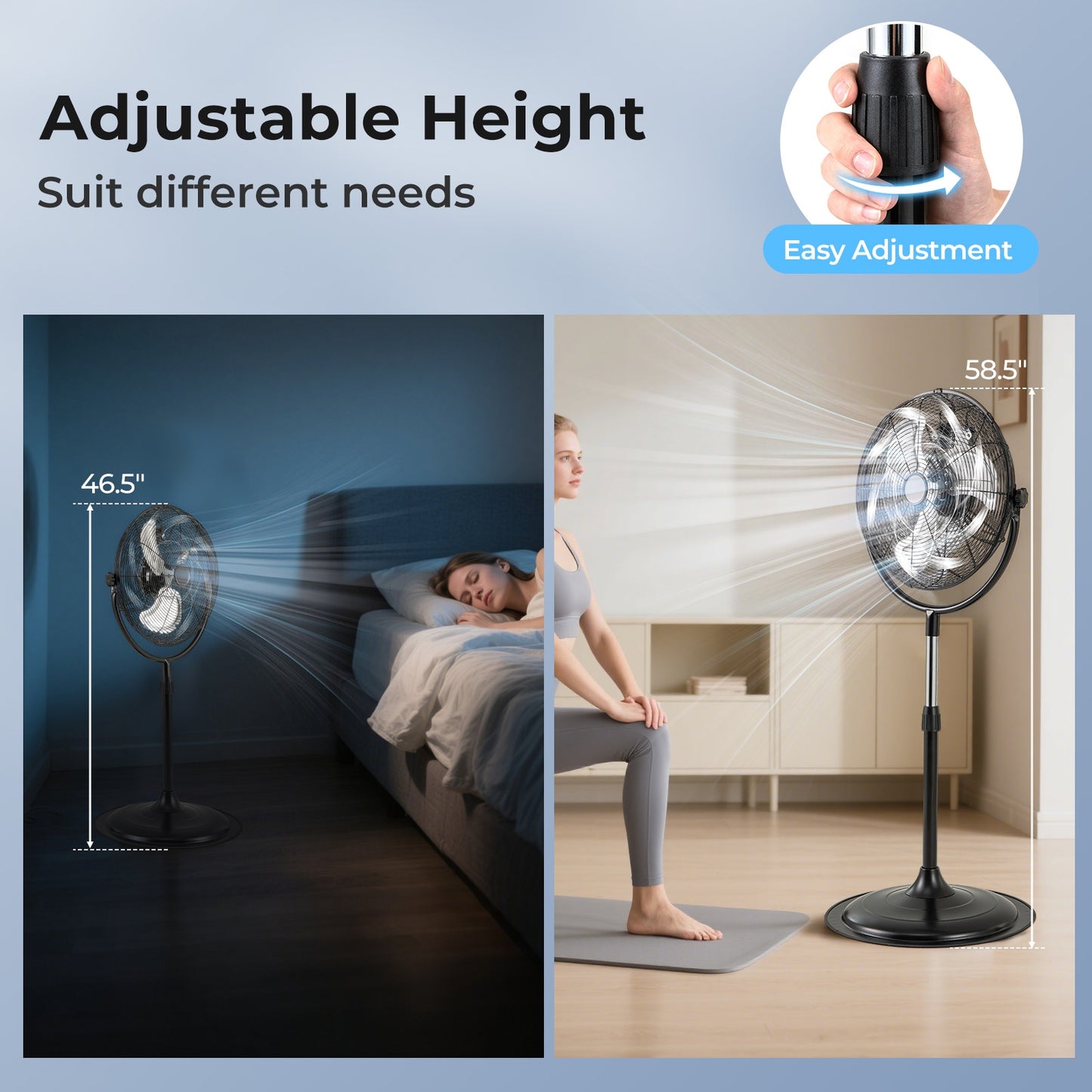 18 Inches High Velocity Pedestal Fan, 3 Speeds, Adjustable Height, Black Fans at Gallery Canada