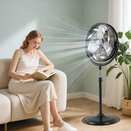 20 Inches High Velocity Pedestal Fan with 3 Speeds and Adjustable Height, Black Fans Black at Gallery Canada