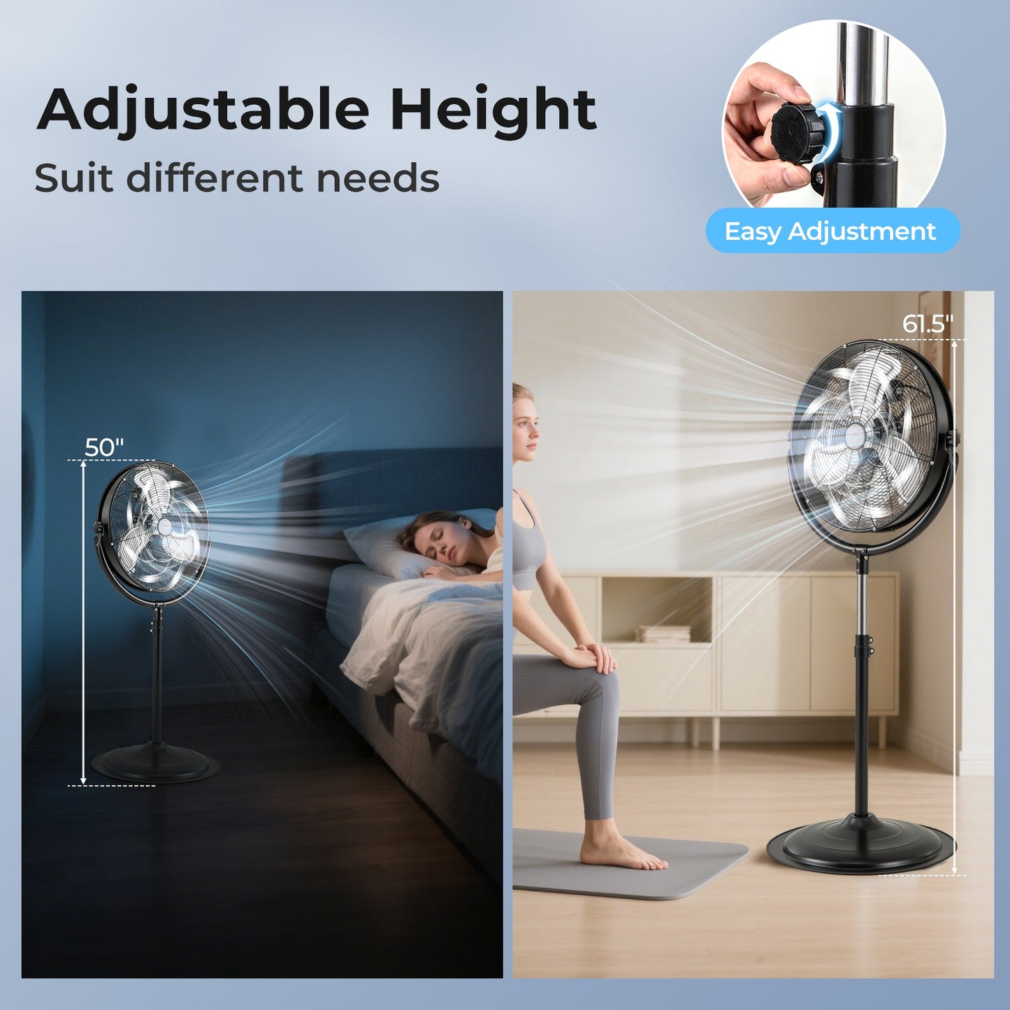 20 Inches High Velocity Pedestal Fan, 3 Speeds, Adjustable Height, Black Fans at Gallery Canada