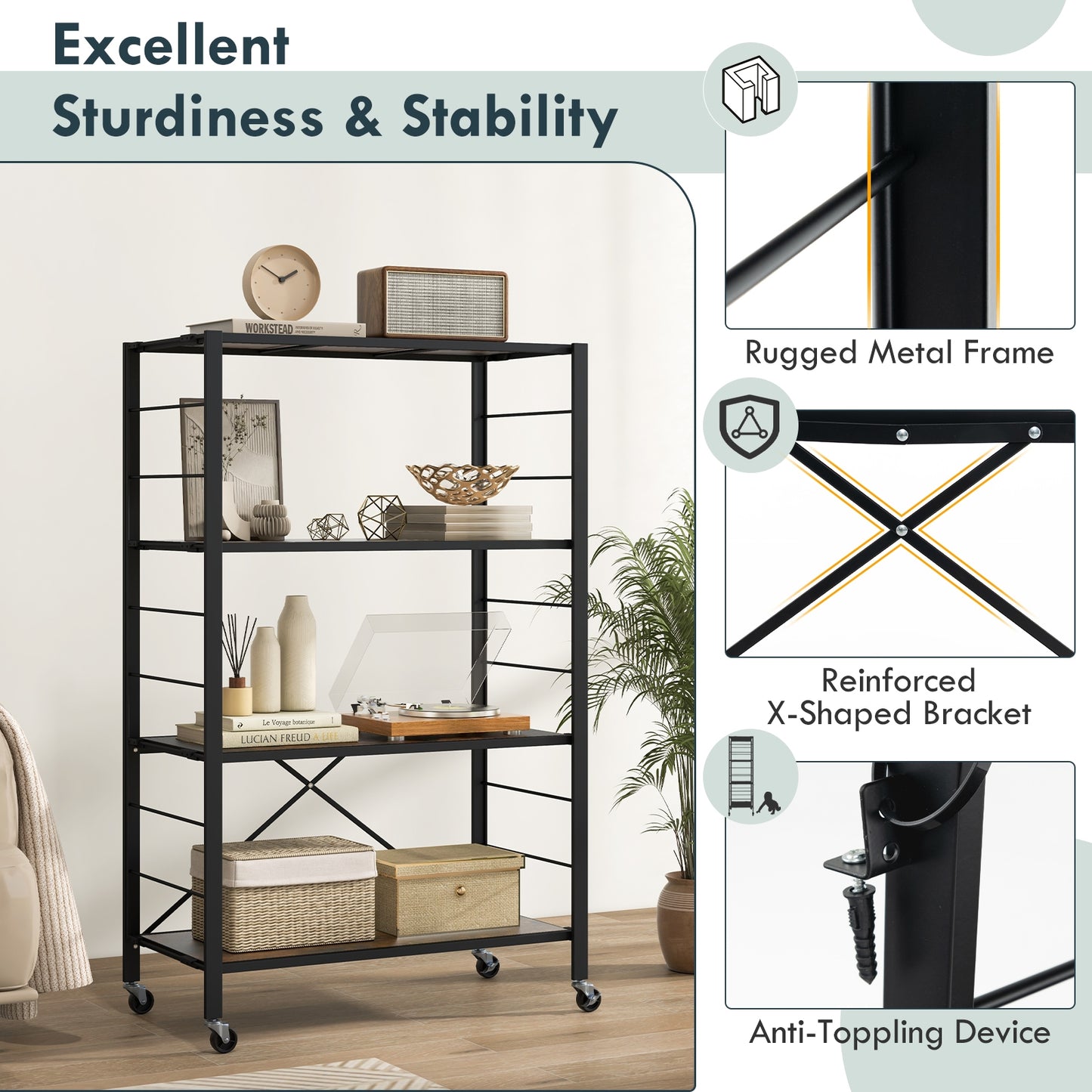 4-Tier Foldable Storage Shelf, Black Cabinets & Chests at Gallery Canada