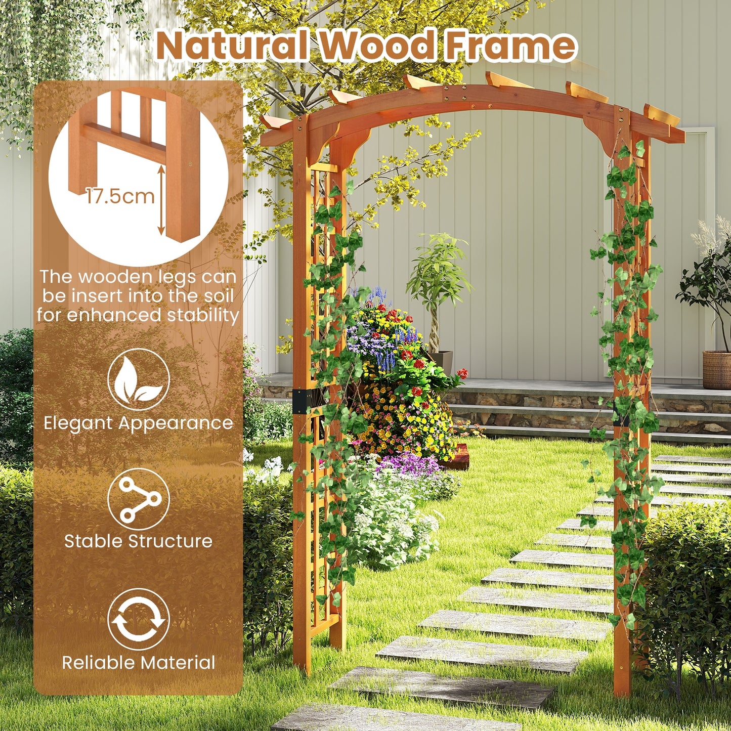 7.5 FT Wooden Garden Arch Trellis For Climbing Plants, Orange Outdoor Decor at Gallery Canada