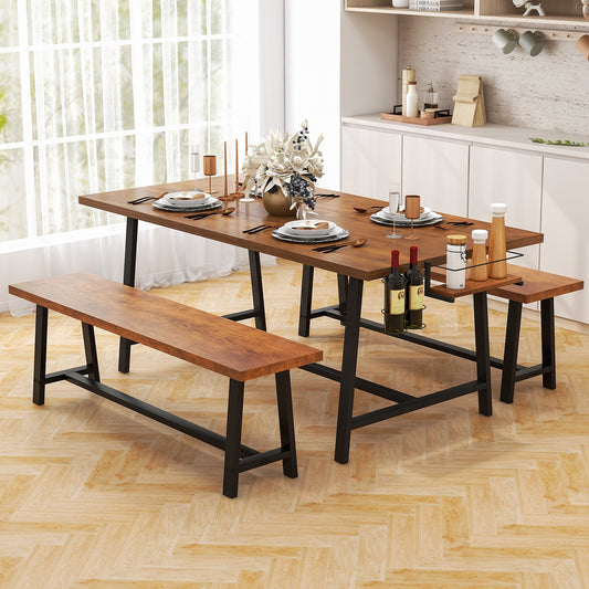 Dining Table Set for 5-7 with 2-Bottle Wine Rack and Condiment Holder Dining Room Sets Walnut, Black at Gallery Canada
