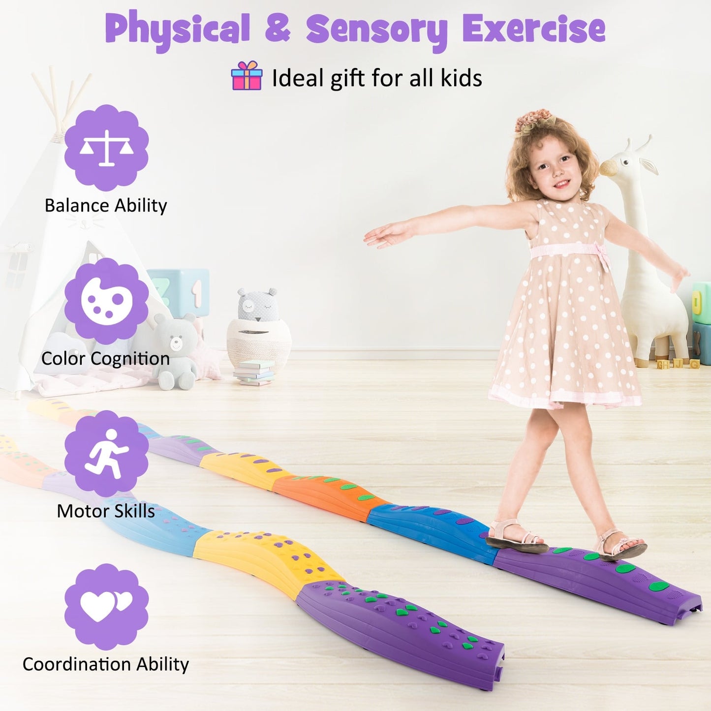 Kids Wavy Balance Beam, Textured Non-Slip Surface, Blue Orange Toy Sports at Gallery Canada