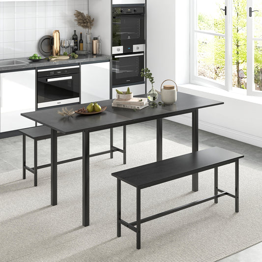 3 Piece Dining Table Set For 4-6, 2 Benches, Black Dining Room Sets Black at Gallery Canada