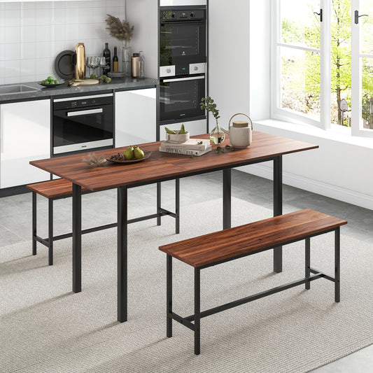 3 Piece Dining Table Set For 4-6, 2 Benches, Walnut Dining Room Sets Walnut at Gallery Canada