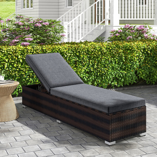 Patio Wicker Lounge Chair, 4-Level Backrest, Long Seat Cushion, Brown Outdoor Chaise Lounges Brown at Gallery Canada