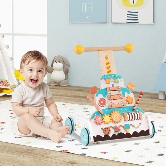 Wooden Baby Walker with Adjustable Heights and Smooth Wheels, White Baby Activity White at Gallery Canada