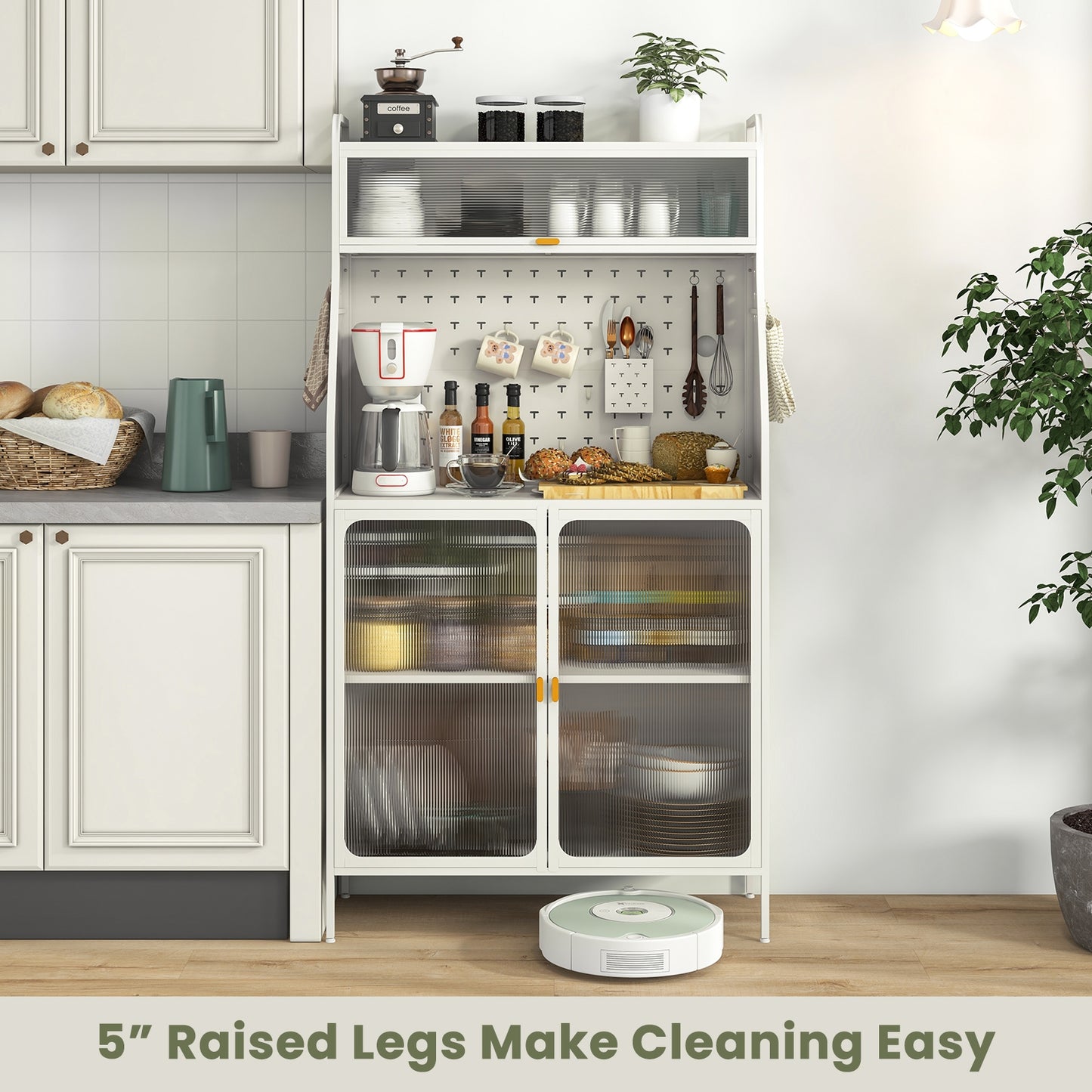 5-Tier Metal Baker's Rack, See-through Flip-up Door, Pegboard, White Baker's Racks at Gallery Canada