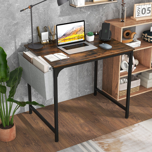 32 Inch Home Office Desk, Charging Station, Storage Bag, Headphone Hook, Rustic Brown Computer Desks Rustic Brown at Gallery Canada
