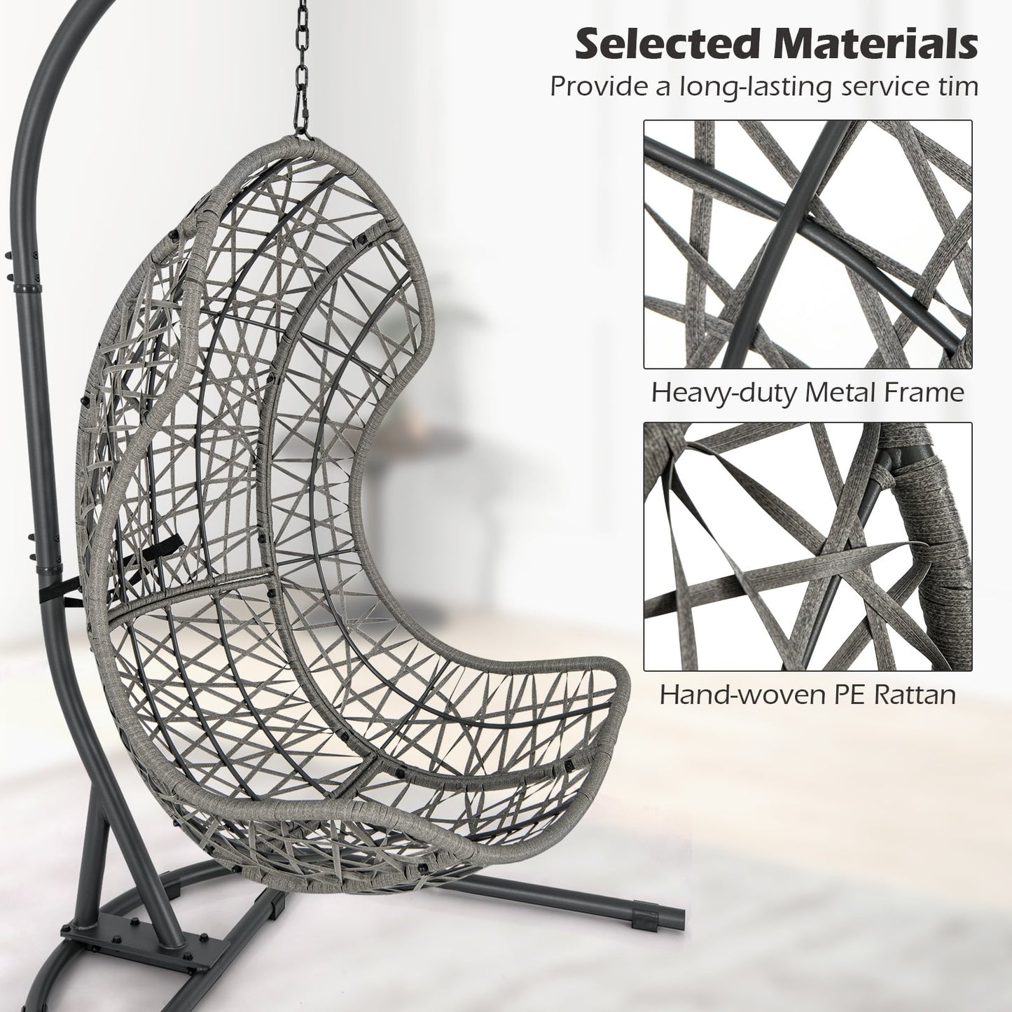 Egg Chair With Stand, PE Rattan Swing Hammock, Gray Hammocks at Gallery Canada