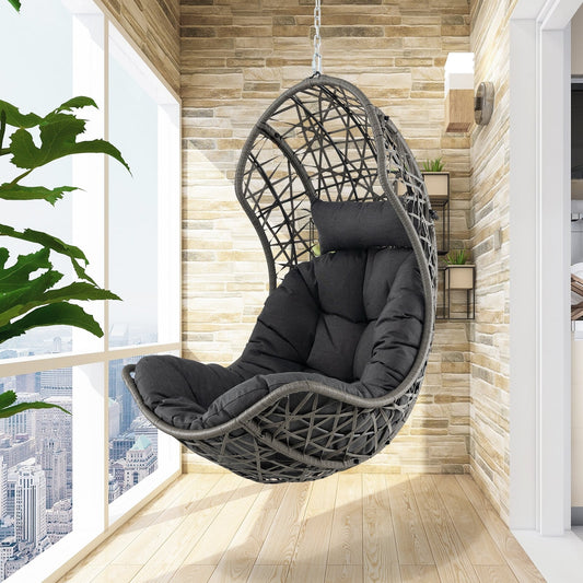 Hanging Egg Chair, PE Rattan Swing Hammock, Gray
